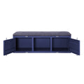 Industrial Metal And Fabric Bench With Open Storage, Blue And Gray Blue Grey Fabric Metal