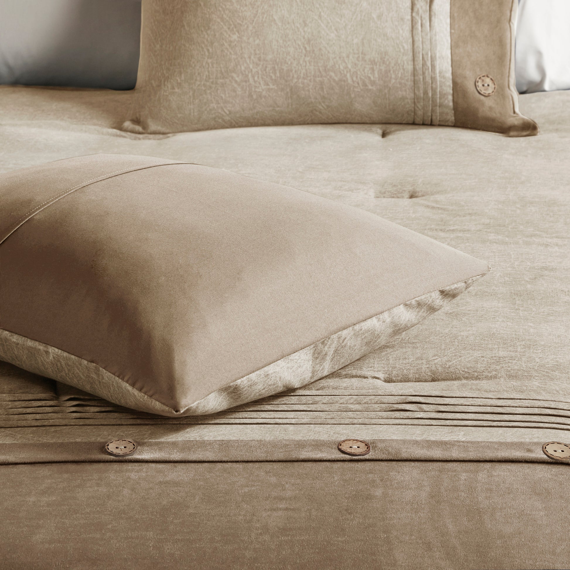 7 Piece Faux Suede Comforter Set Tan King King Tan Polyester
