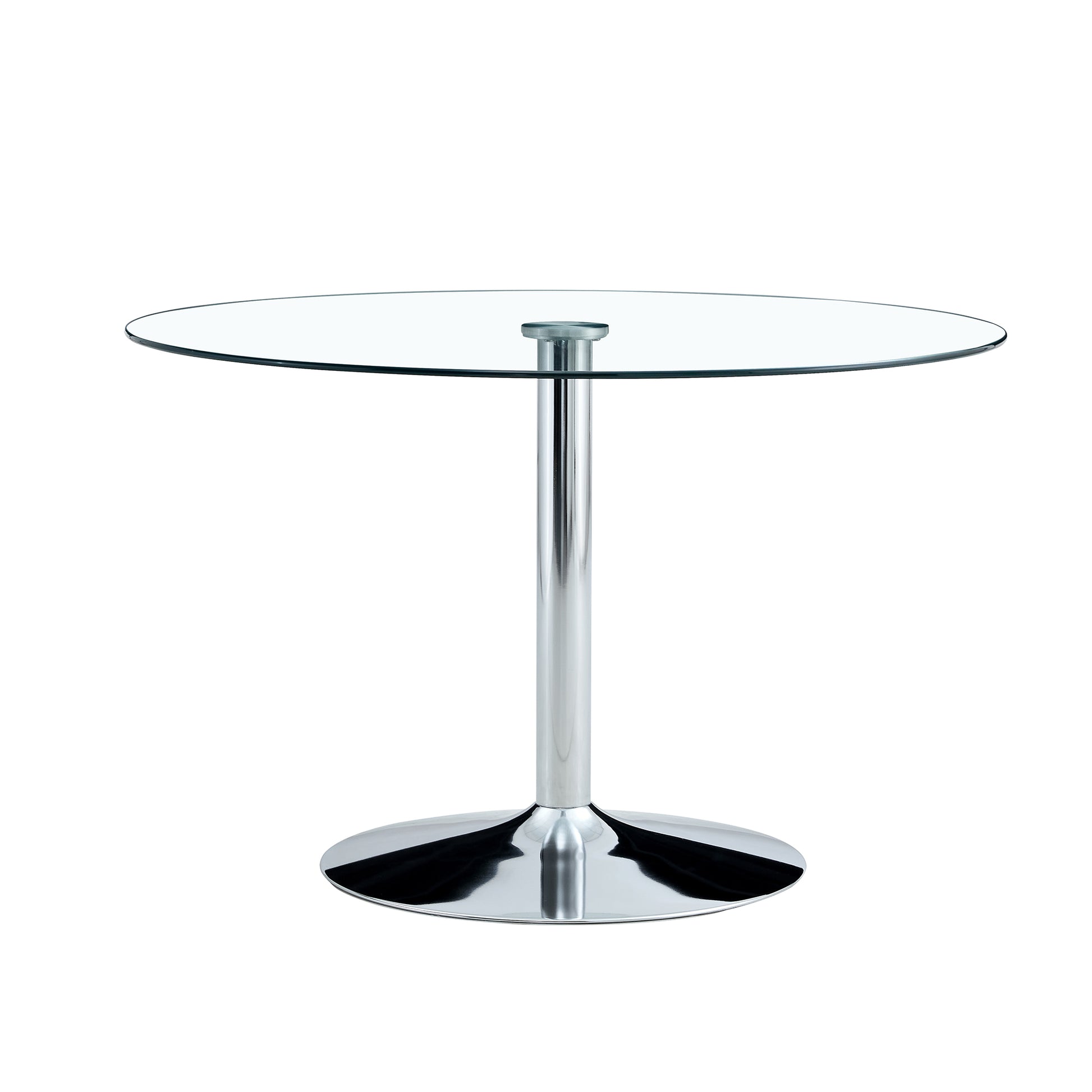 A Glass Tabletop With A Diameter Of 47 Inches And A Modern Minimalist Circular Dining Table With Electroplated Silver Metal Legs. Suitable For Restaurants, Living Rooms, And Conference Rooms.Dt 1166