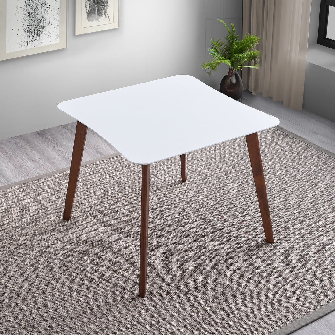 Benton Modern White Top Dining Table Brown,Walnut Brown,White Seats 4 White Dining Room Square Mdf,Solid Wood