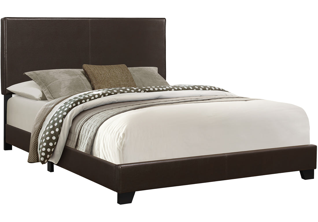 Bed, Queen Size, Bedroom, Upholstered, Brown Leather Look, Transitional Brown Foam Faux Leather