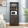 Coffee Bar Cabinet Kitchen Cabinet With Microwave Stand, Wood Frame Side Home Source Bar Cabinet And Hollow Out Barn Design Wood Cabinet L26.75''*W15.13''*H66.1'' Charcoal Gray Charcoal Grey Mdf