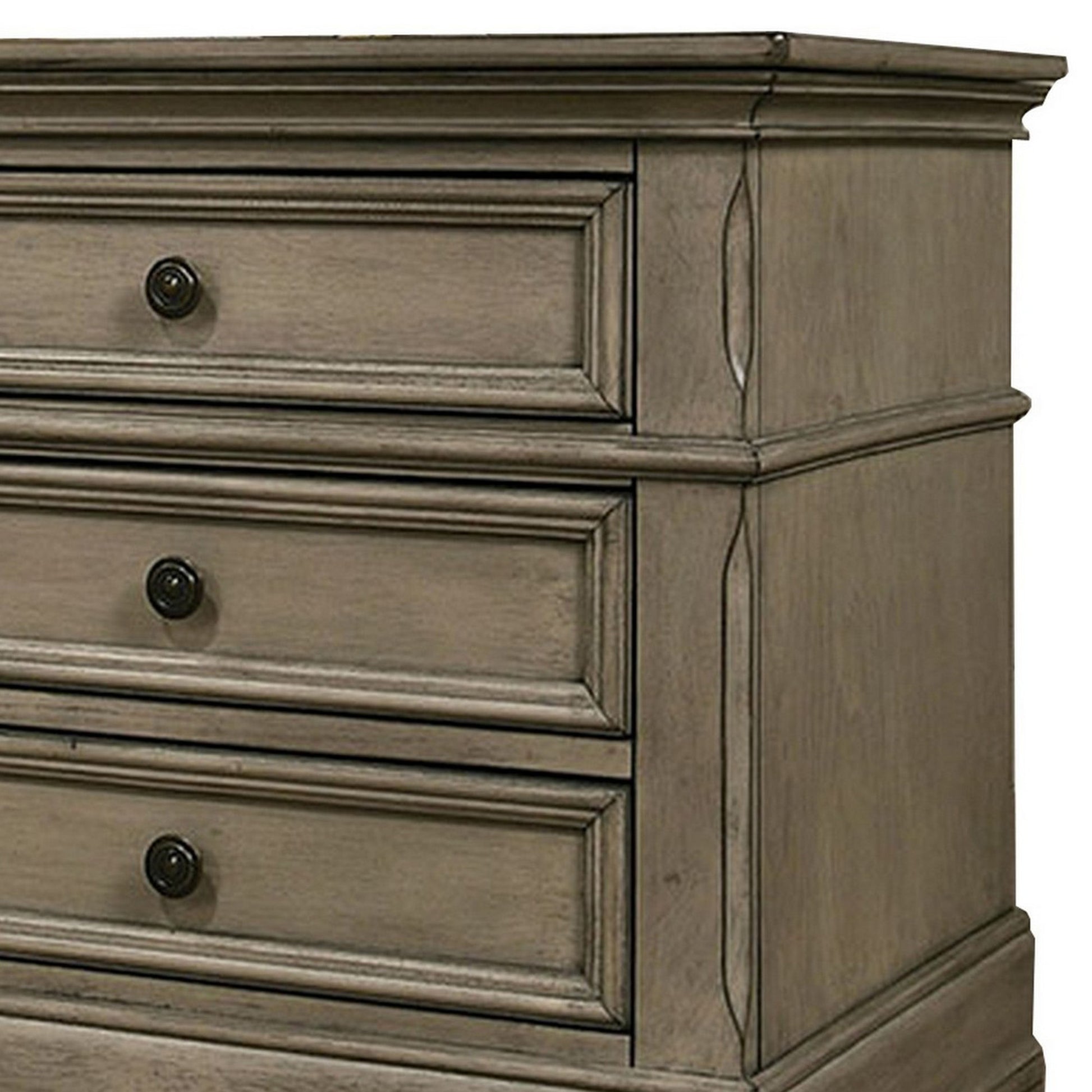 Muzan 26 Inch Modern Nightstand, 3 Gliding Drawers, Knob Handles, Gray Gray Wood