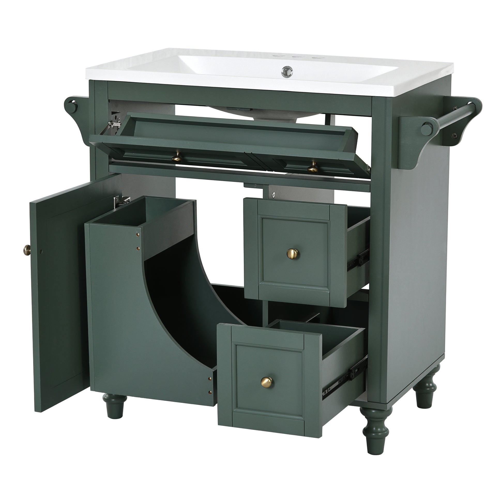 30'' Bathroom Vanity With Top Sink, Modern Bathroom Storage Cabinet With 2 Drawers And A Tip Out Drawer, Single Sink Bathroom Vanity Same As Sw000143Aaf Green Bathroom Modern Solid Wood Mdf Resin
