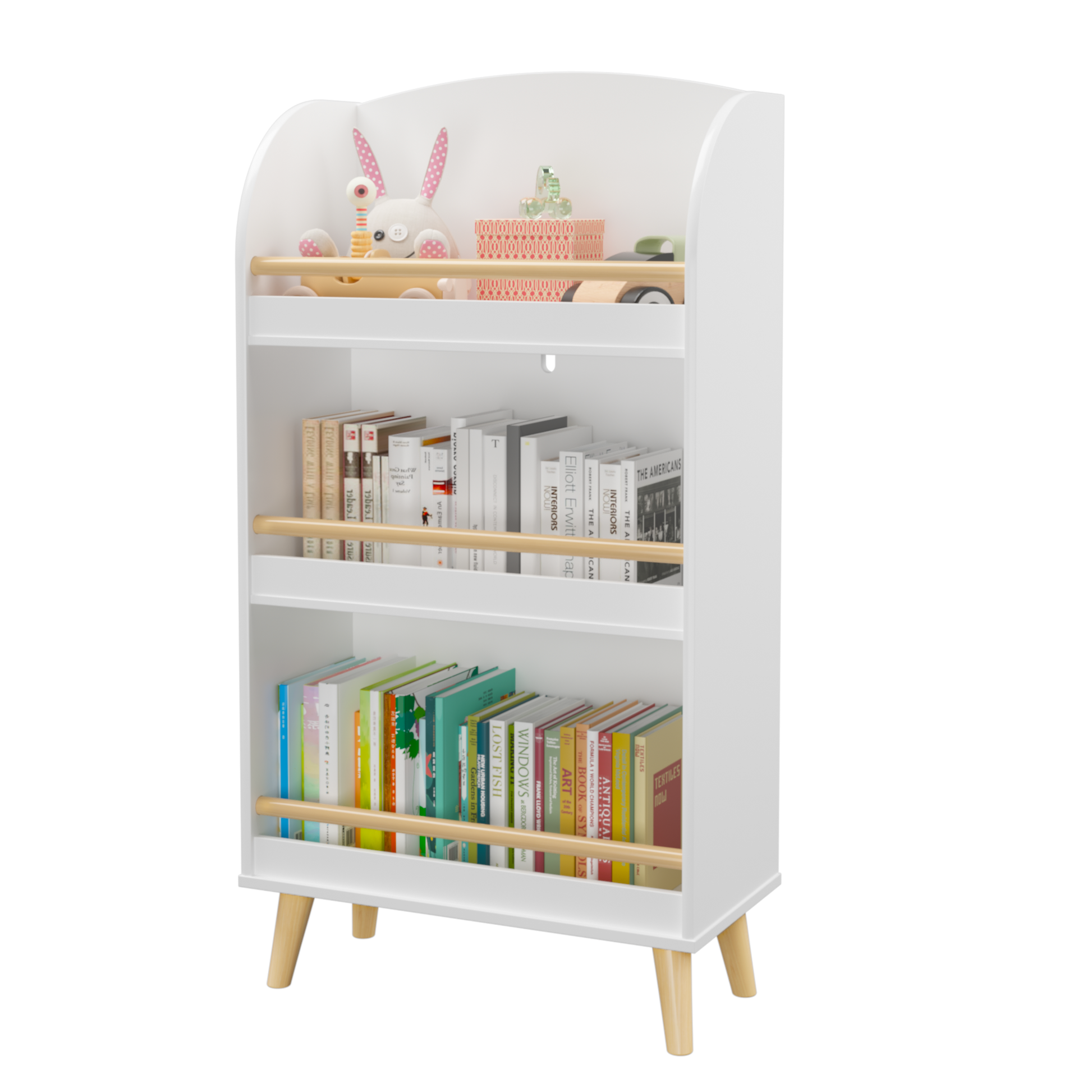 Kids Bookshelf, 3 Tier Bookcase, Book Organizer, Toy Storage Cabinet Organizer, White White Primary Living Space Mdf