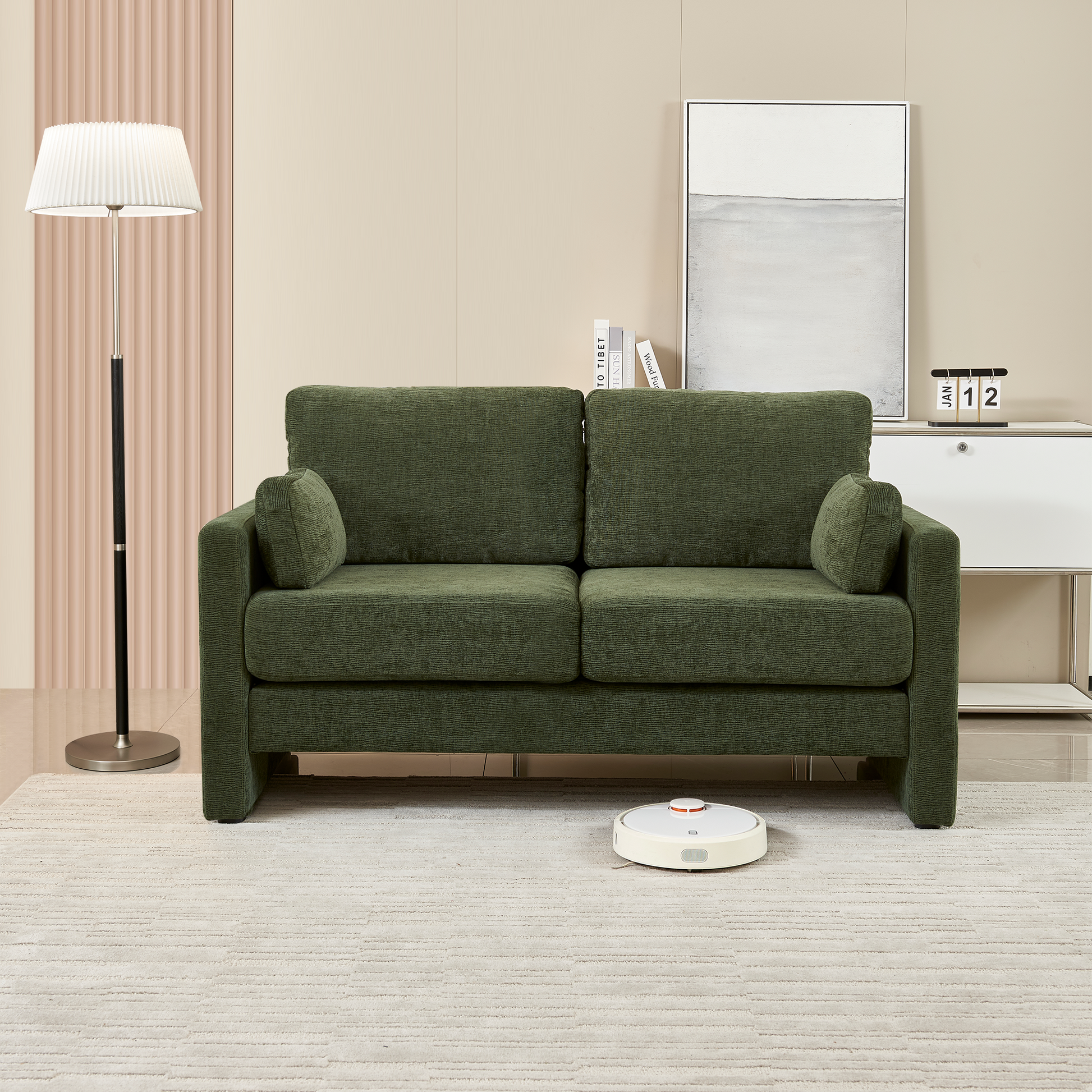 58.66" Small Modern Loveseat Sofa, Mid Century Chenille Fabric 2 Seat Couch Beautiful Seat With Back Cushions, Accent Sofa Couch For Living Room, Bedroom And Small Space Green Wood Foam Chenille 2 Seat