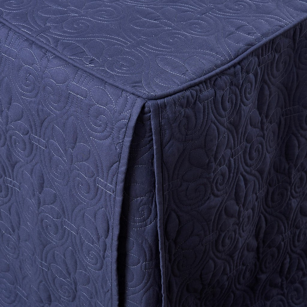 3 Piece Split Corner Pleated Quilted Bedspread Navy Queen Navy Polyester