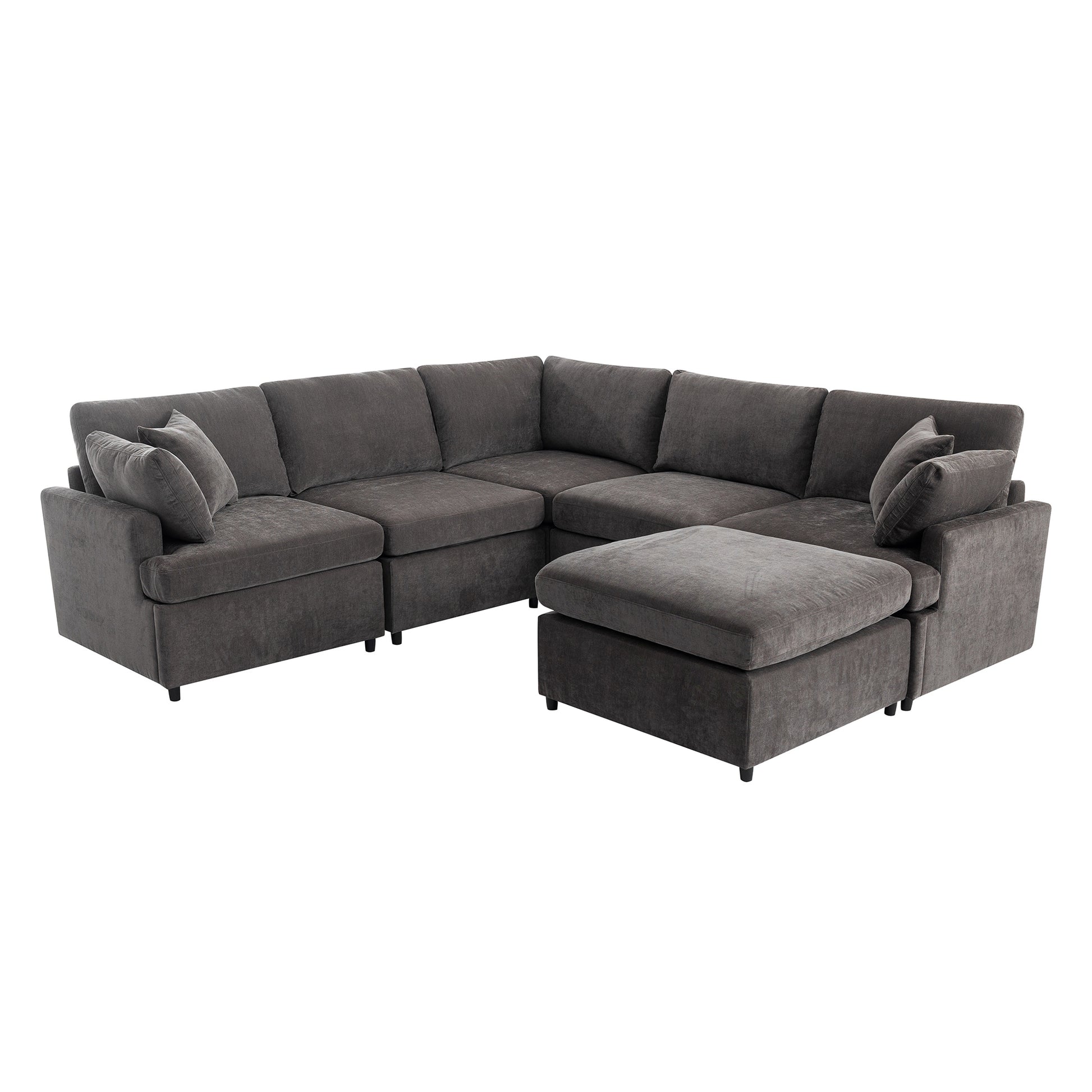 Modern Large U Shape Sectional Sofa, With Removable Ottomans For Living Room 6 Seater Gray Polyester 6 Seat