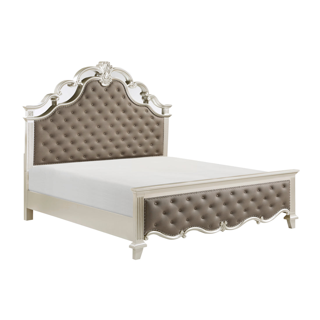 Glamorous Champagne Finish 1Pc Queen Bed Button Tufted Upholstered Headboard Footboard Traditional Luxury Bedroom Furniture 1Pc Box Spring Required Queen Champagne Wood Bedroom Luxury,Traditional Faux Leather Wood