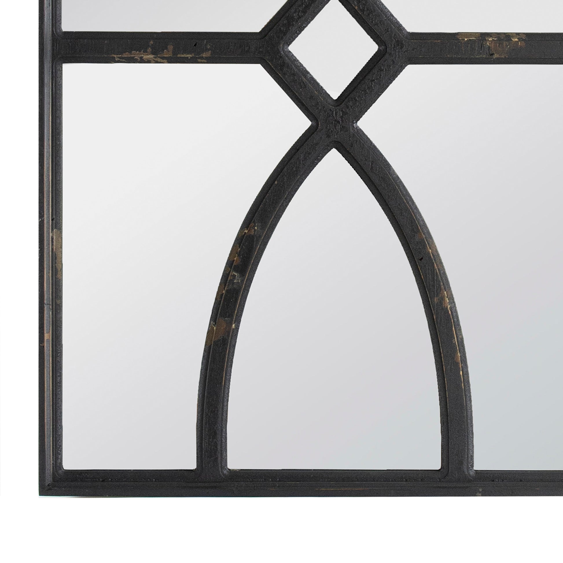 Tio 24 Inch Fir Wood Wall Mirror Set Of 2, Geometric Overlaid Design, Black Black Wood