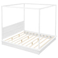King Size Wood Led Canopy Bed ,Canopy Platform Bed With Support Slats, No Box Spring Needed, Whitekig King White Plywood