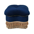 Ellen Upholstered Cr Ottoman With Gold Bullion Fringe, Navy Blue Velvet Navy Blue Foam Velvet