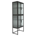 Stylish 4 Door Tempered Glass Cabinet With 4 Glass Doors Adjustable Shelves U Shaped Leg Anti Tip Dust Free Fluted Glass Kitchen Credenza Black Black Tempered Glass Sheet Metal Plastic