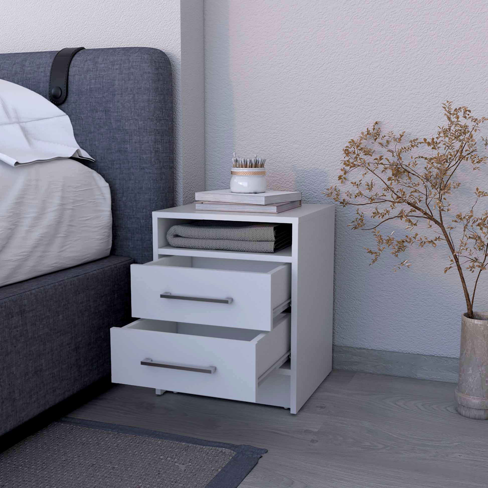 Eastover Nightstand 2.0 In Melamine With Two Drawers White 2 Drawers Bedroom Rectangle Modern Drawers Particle Board Melamine