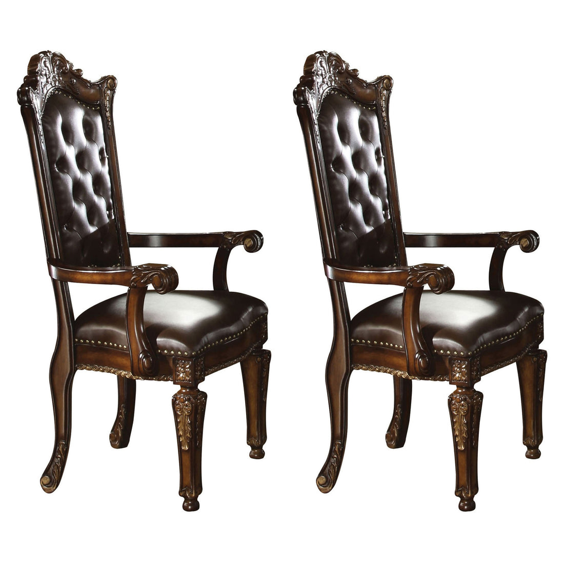 Espresso And Cherry Tufted Back Arm Chairs Set Of 2 Espresso Dining Room Traditional Poplar Set Of 2 Wood Plastic