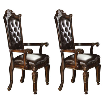 Espresso And Cherry Tufted Back Arm Chairs Set Of 2 Espresso Dining Room Traditional Poplar Set Of 2 Wood Plastic