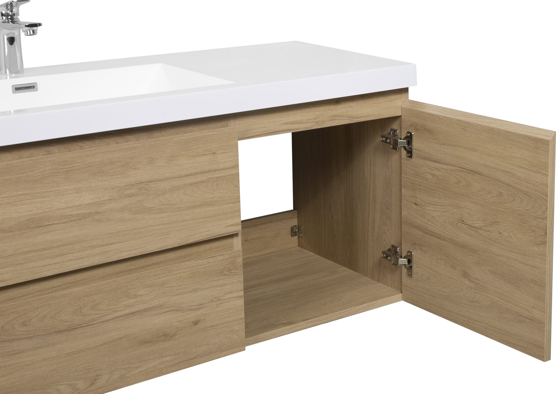 60" Floating Bathroom Vanity With Sink, Modern Wall Mounted Bathroom Storage Vanity Cabinet With Resin Top Basin And Soft Close Drawers, Natural Oak 24V11 60Sno 2 Oak 2 Bathroom Wall Mounted Melamine