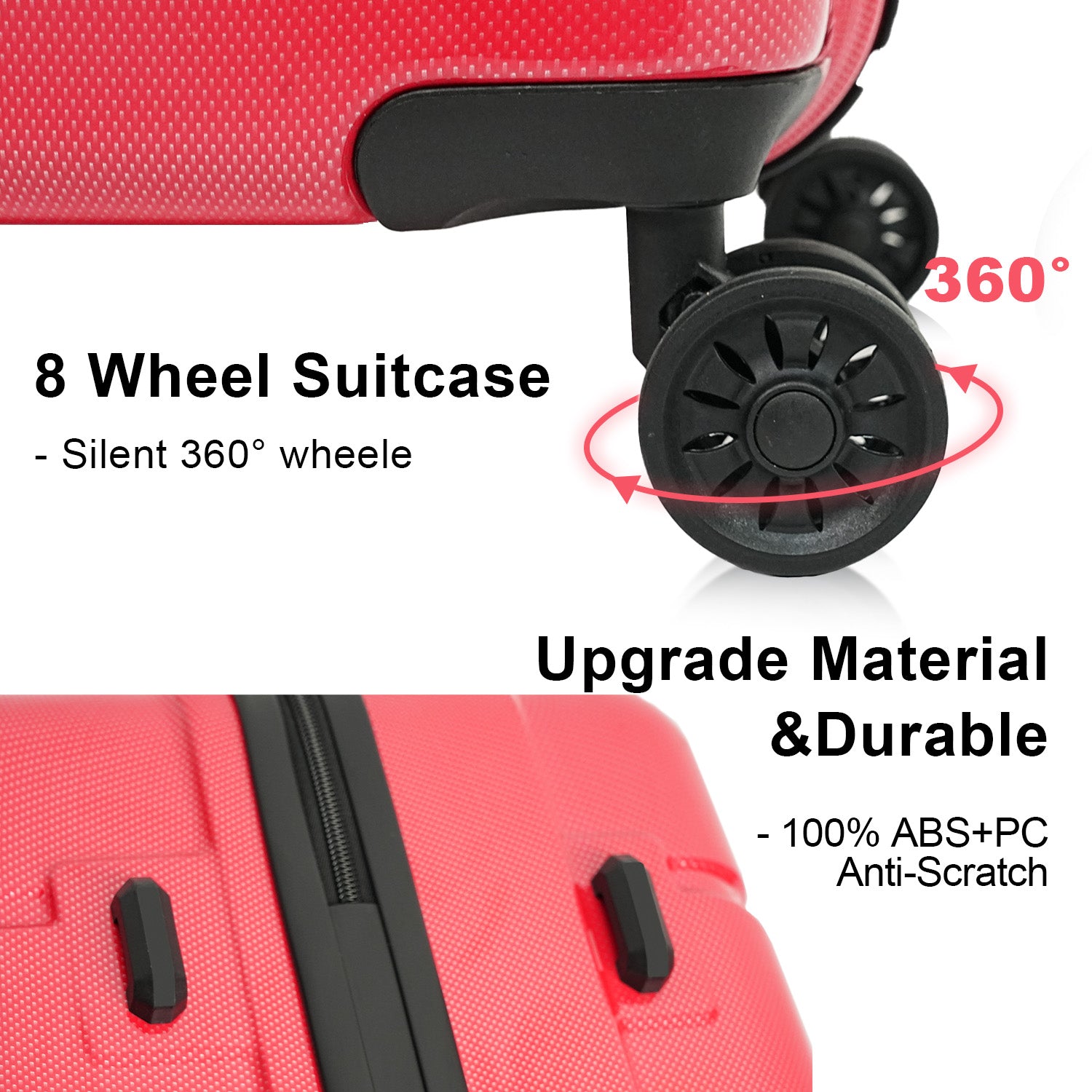 Luggage Sets Abs Pc Hardshell 3Pcs Clearance Luggage Hardside Lightweight Durable Suitcase Sets Spinner Wheels Suitcase With Tsa Lock 20 24 28 ,Red Red Abs Pc