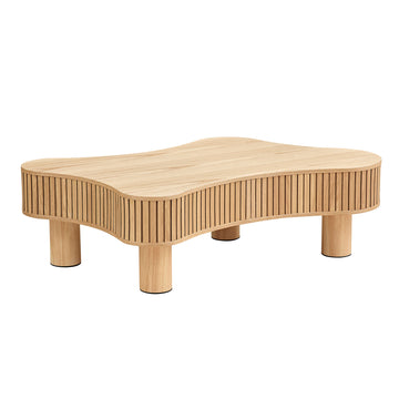 42.52 Inch Modern Wooden Handcraft Drum Coffee Table Irregular Shaped Coffee Table For Living Room,Small Coffee Table With Sturdy Pedestal,Natural Color Natural Solid Wood Mdf