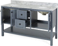 61'' Bathroom Vanity With Marble Top & Double Ceramic Sinks, 4 Doors, 2 Drawers, Open Shelf, Gray Gray Mdf