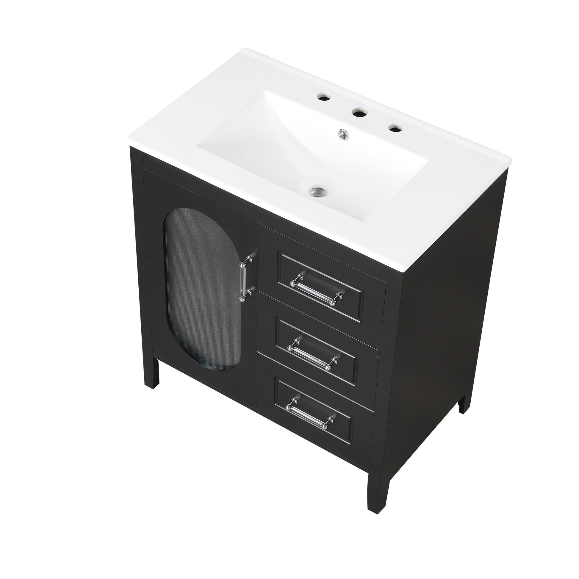 30" Bathroom Vanity With Sink, Bathroom Vanity Cabinet With Two Drawers And Door, Adjustable Shelf, Solid Wood And Mdf, Black Black Solid Wood Mdf