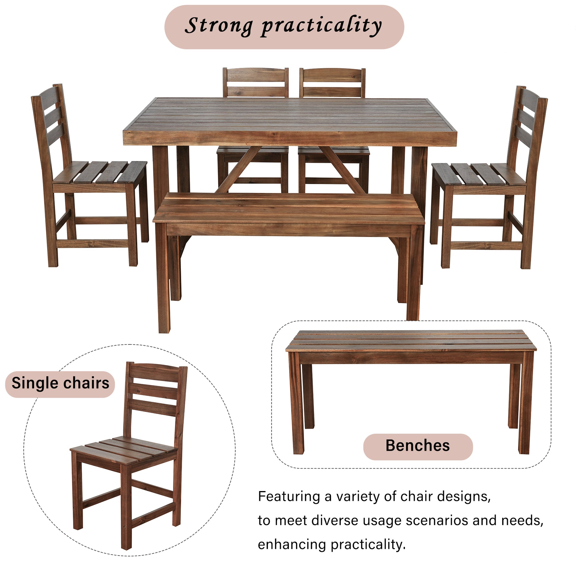 High Quality Acacia Wood Outdoor Table And Chair Set, Suitable For Patio, Balcony, Backyard Natural Wood Acacia Wood