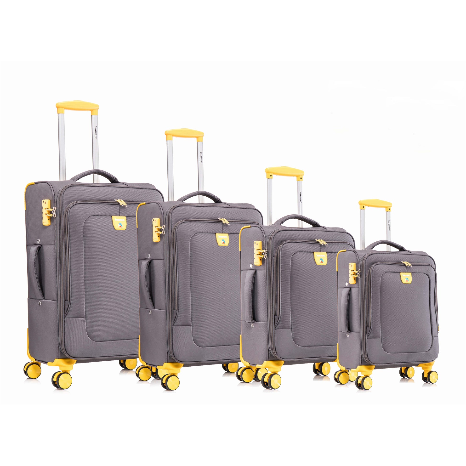 Four Piece Fabric Luggage Set, Expandable Suitcase For Travel, School And Business Trip 20 24 28 32In Yellow Grey Fabric