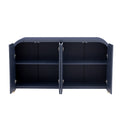 4 Door Curved Corner Design Wavy Door Panel Cabinet With Adjustable Shelves, Suitable For Study, Living Room And Entrance Navy Blue Mdf