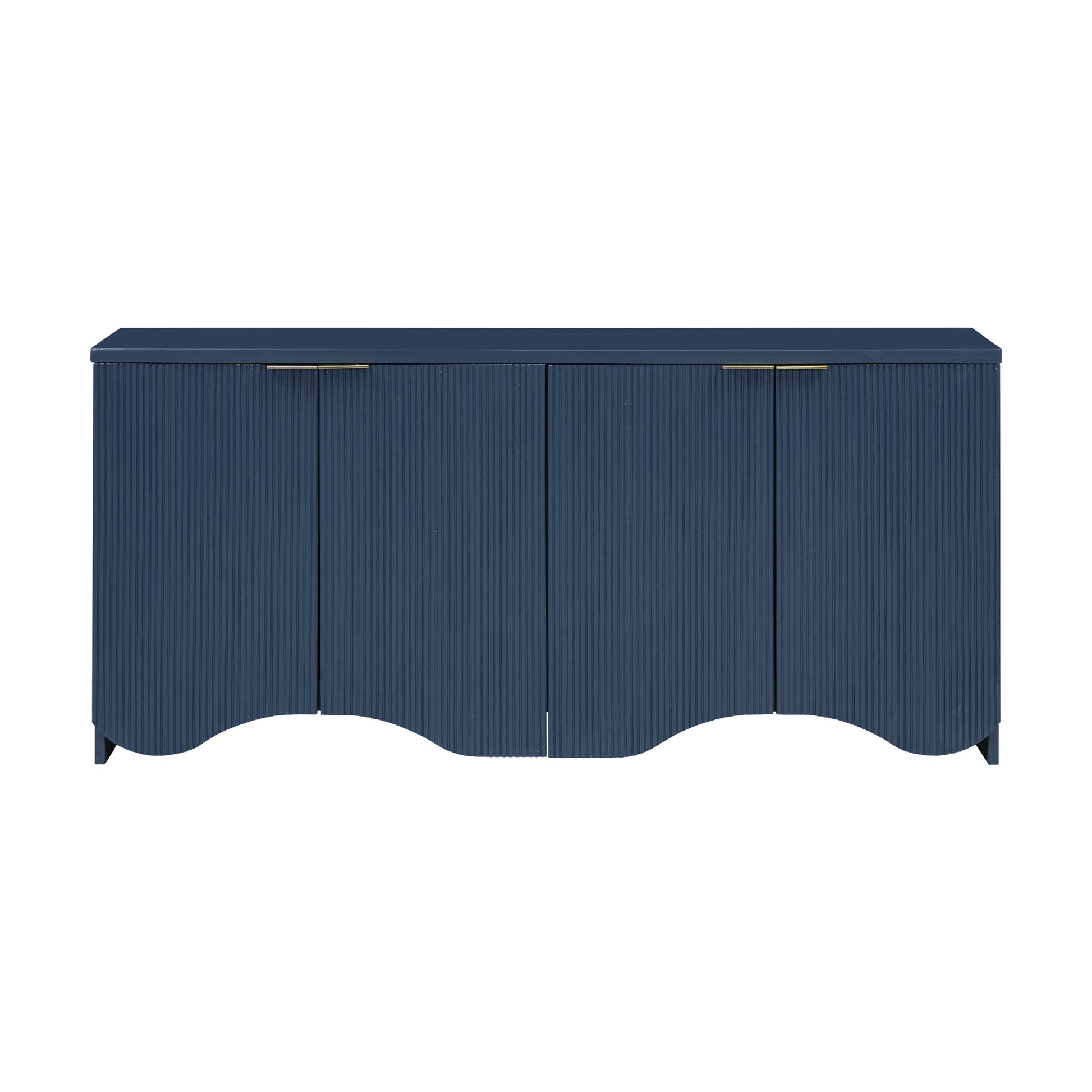 Vertical Stripes And Wavy Design Of A Four Door Cabinet Cabinet Suitable For Hallway, Entryway, Living Room 3 4 Spaces Navy Blue Artsy Mdf