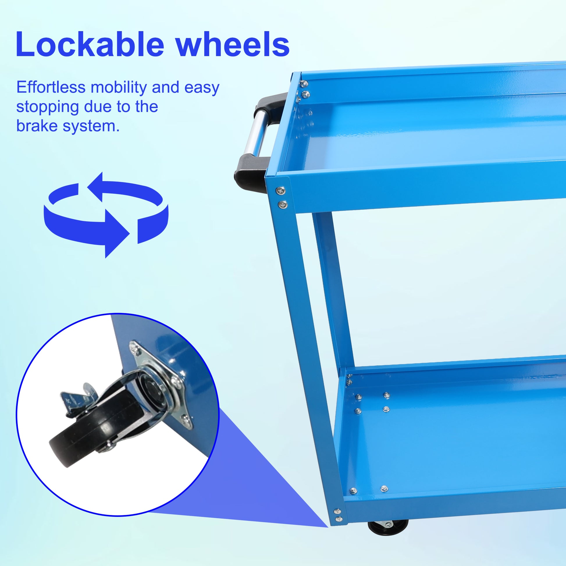 Tool Cart On Wheels, Heavy Duty Steel Utility Cart W Lockable Wheels, 400 Lbs Capacity Industrial Service Cart For Garage, Warehouse, Workshop Two Layer Bright Blue Blue Abs Steel Q235
