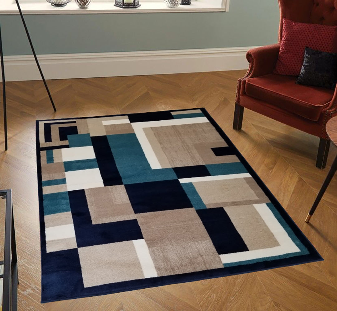 Jersey Area Rugs, Carpets For Livingroom, 7X10 Area Rugs ,3007 Blue Rectangle 8&10 Blue Contemporary Abstract Polypropylene