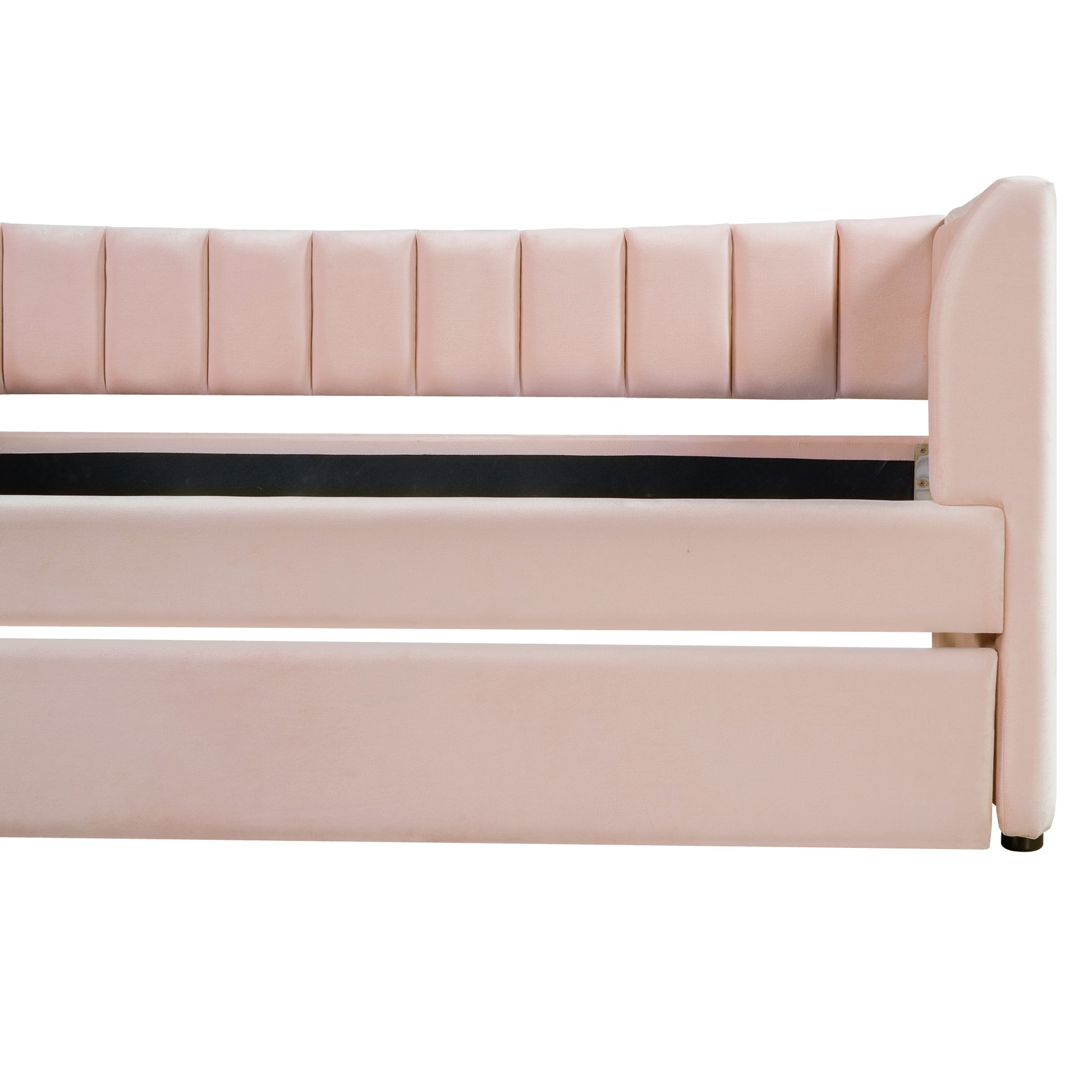 Twin Size Upholstered Velvet Daybed With Trundle, Pink Box Spring Not Required Twin Pink Wood Bedroom Bed Frame Velvet Upholstered