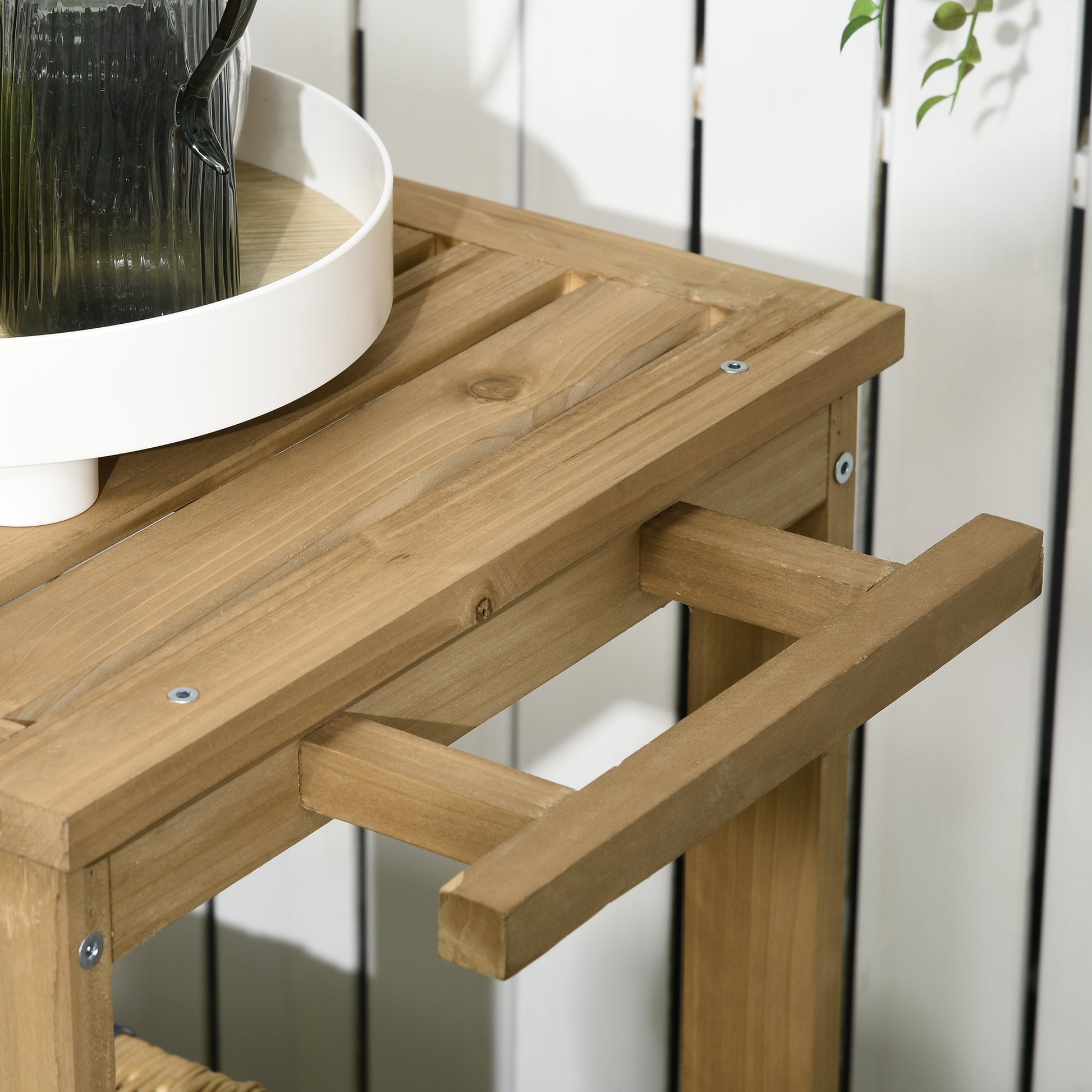 Outsunny Outdoor Bar Cart, Wood Rolling Home Bar & Serving Cart With 2 Shelves, Wine Bottle Holders For Garden, Dining Room, Natural Natural Wood