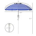 Outsunny 5.7' Portable Beach Umbrella With Tilt, Adjustable Height, 2 Cup Holders & Hooks, Uv 40 Ruffled Outdoor Umbrella With Vented Canopy, Blue White Stripe Colorful Polyester