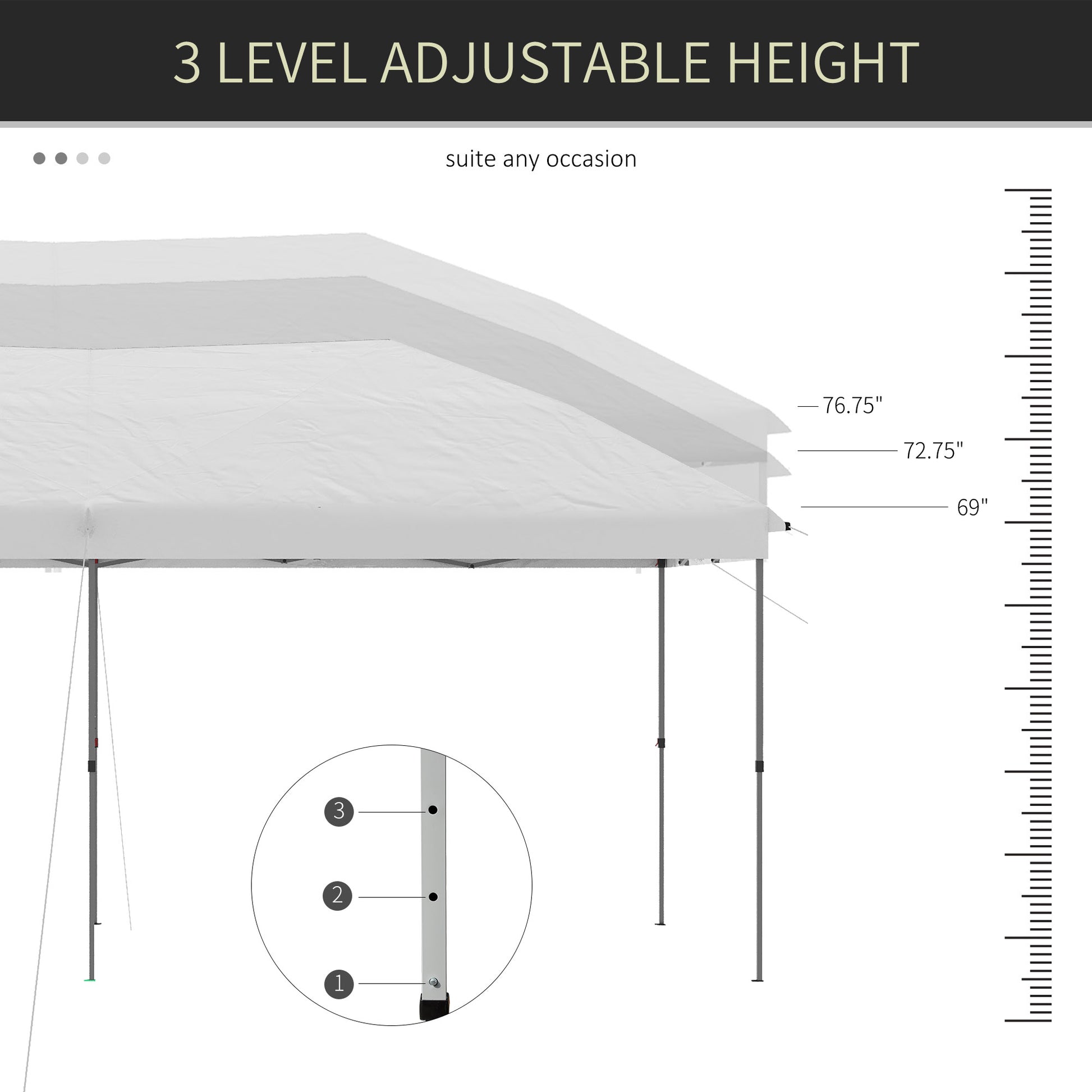 Outsunny 10' X 19' Pop Up Canopy With Easy Up Steel Frame, 3 Level Adjustable Height And Carrying Bag, Sun Shade Event Party Tent For Patio, Backyard, Garden, Off White White Steel