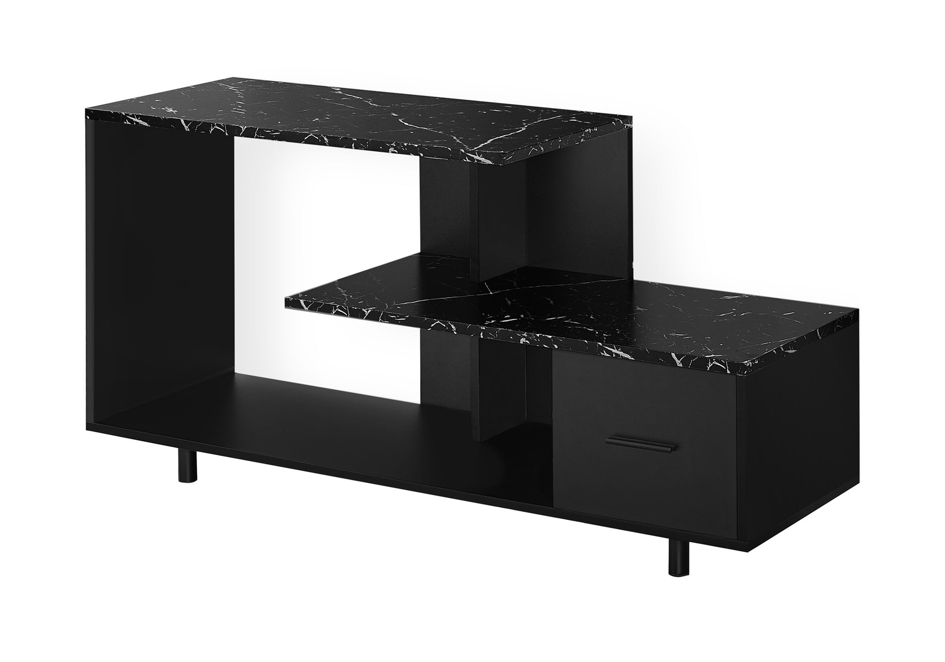 Tv Stand, 48 Inch, Console, Media Entertainment Center, Storage Drawer, Living Room, Bedroom, Black Marble Look Laminate, Contemporary, Modern Black 80 89 Inches Particle Board