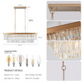 Chandeliers,Rectangular Crystal Chandelier Adjustable,E12 Modern Industrial Crystal Lights,Farmhouse Iron Ceiling Hanging Light For Kitchen Living Room Bedroom Gold Bulb Not Included Gold Crystal Iron