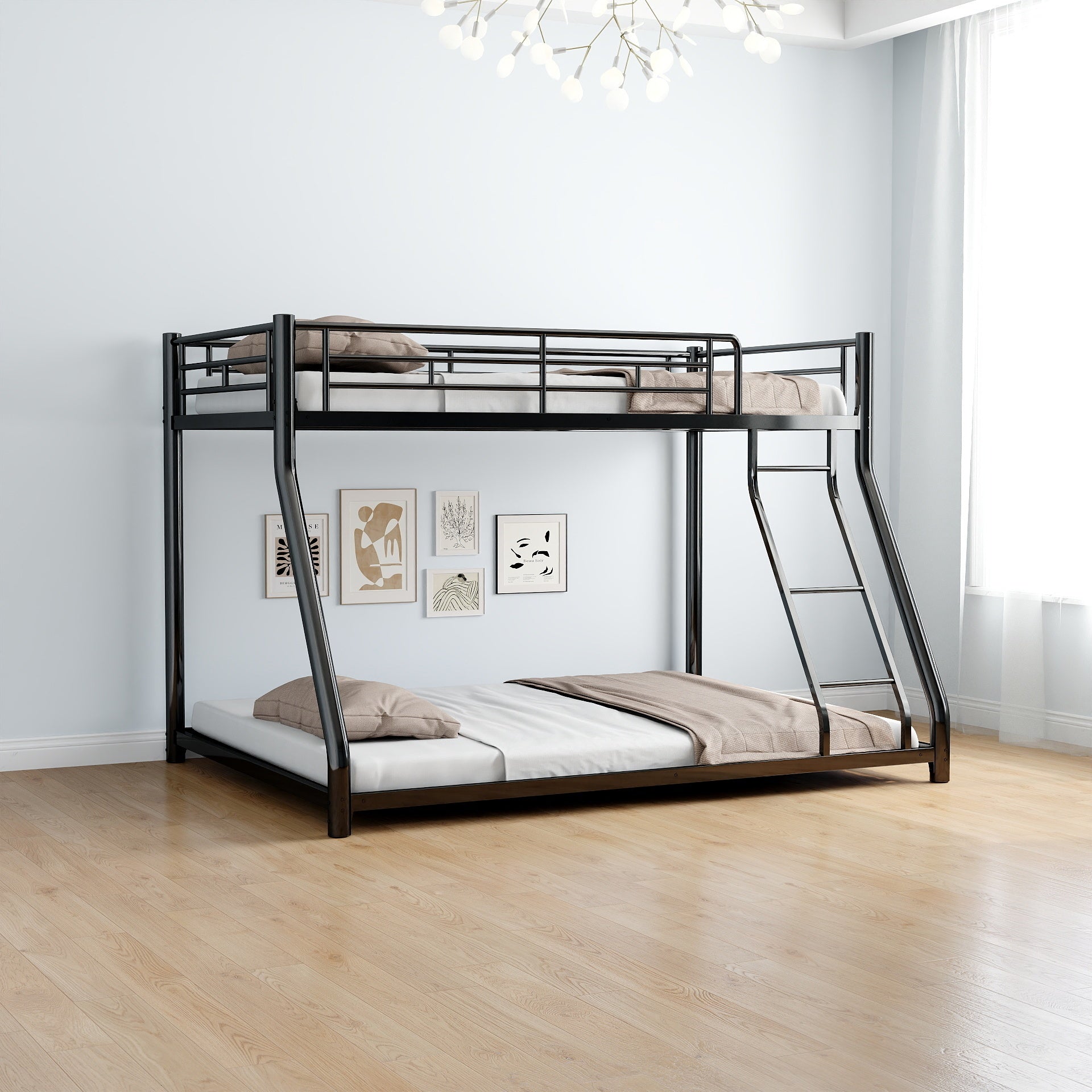 Metal Twin Over Full Bunk Bed Heavy Duty Sturdy Metal Noise Reduced Safety Guardrail Cpc Certified No Box Spring Needed,Black Box Spring Not Required Full Black Metal Bedroom Metal