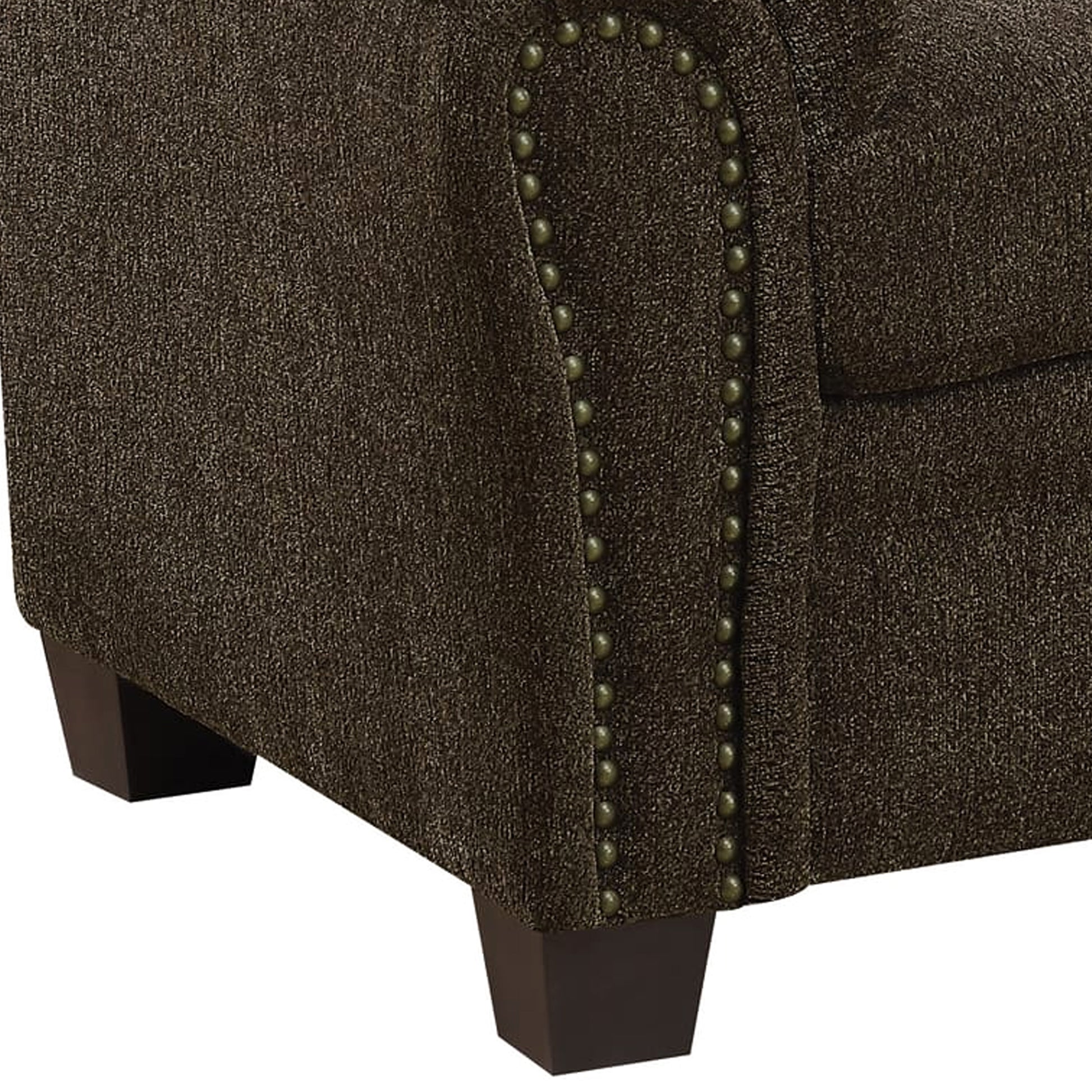 Transitional Chenille Fabric & Wood Sofa With Padded Armrests, Brown Brown Wood Fabric