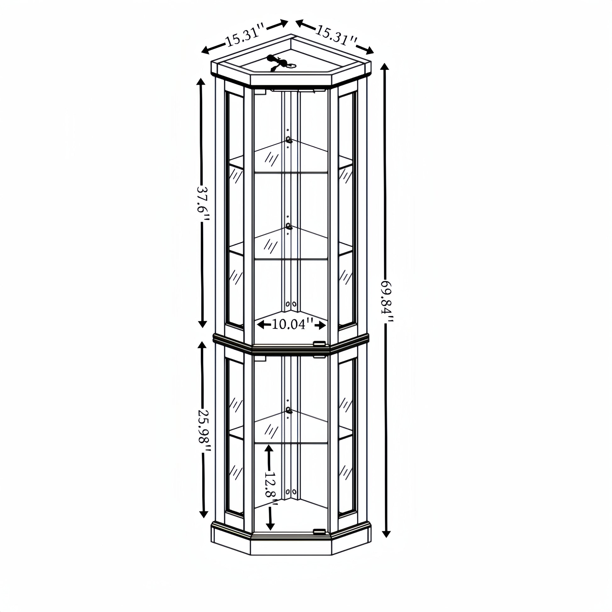 Corner Glass Cabinet Lighted Curio Cabinet Corner Display Case For Living Room, Curio Cabinet, Antique Collection, Wine,Bar Glass Storage Light Included,Dark Cherry Cherry Mdf Glass