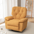 Yellow Relaxing Recliner Chair,Soft Artificial Fleece, Overstuffed, Swivel, Glider, Side Pocket Yellow Manual Push Button Wood Bedroom Medium Soft Tufted Back Heavy Duty Modern Push Button Oak