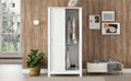 Bedroom Storage Wardrobe With Hanging Rods And 2 Drawers And Open Shelves,Sliding Door,White White Mdf