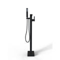 Black Freestanding Bathtub Faucet Black Side Sprayer Floor Mounted Bathroom 2 Hole Faucets Stainless Steel Manual