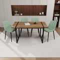 Mdf Natural Wood Dining Table And Modern Dining Chair 4 Piece Set, Medieval Wooden Kitchen Dining Table Set, Rectangular Metal Base, Dining Table And Suede Chair Brown Green Mdf