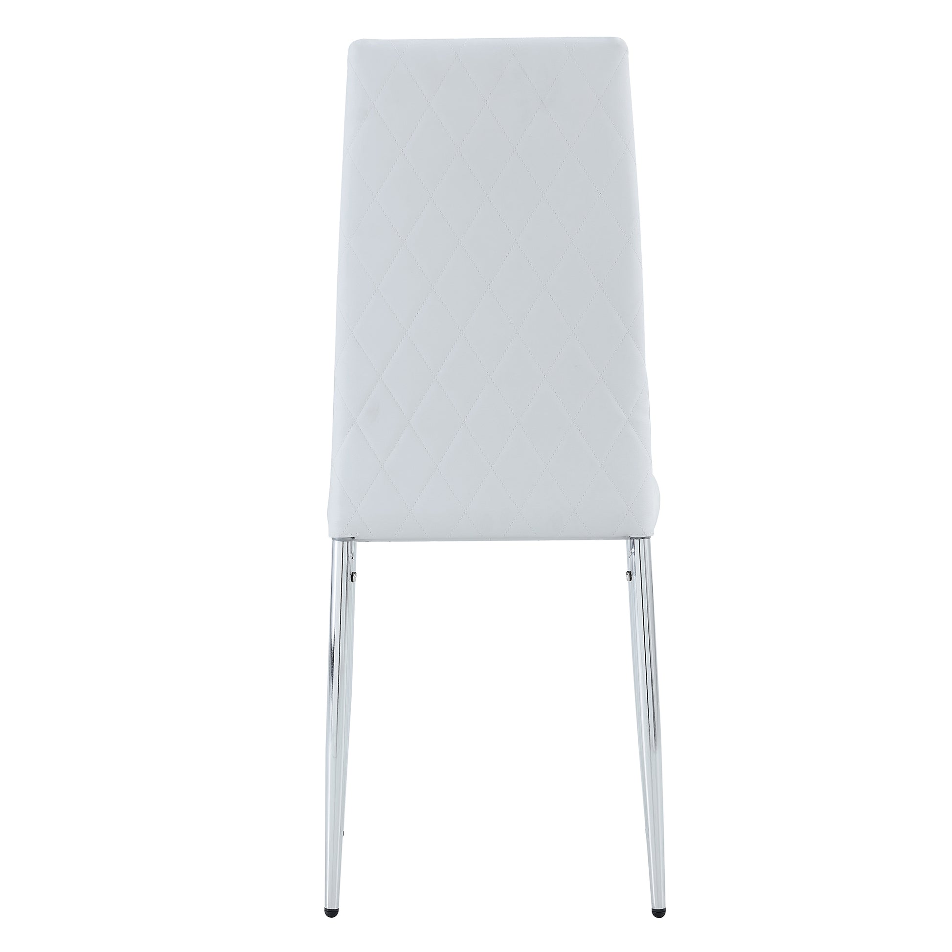 Grid Armless High Backrest Dining Chair, 6 Piece Set Of White Chairs And Plated Silver Legs, Office Chair. Suitable For Restaurants, Living Rooms, Kitchens, And Offices. 0924 White Foam Pu