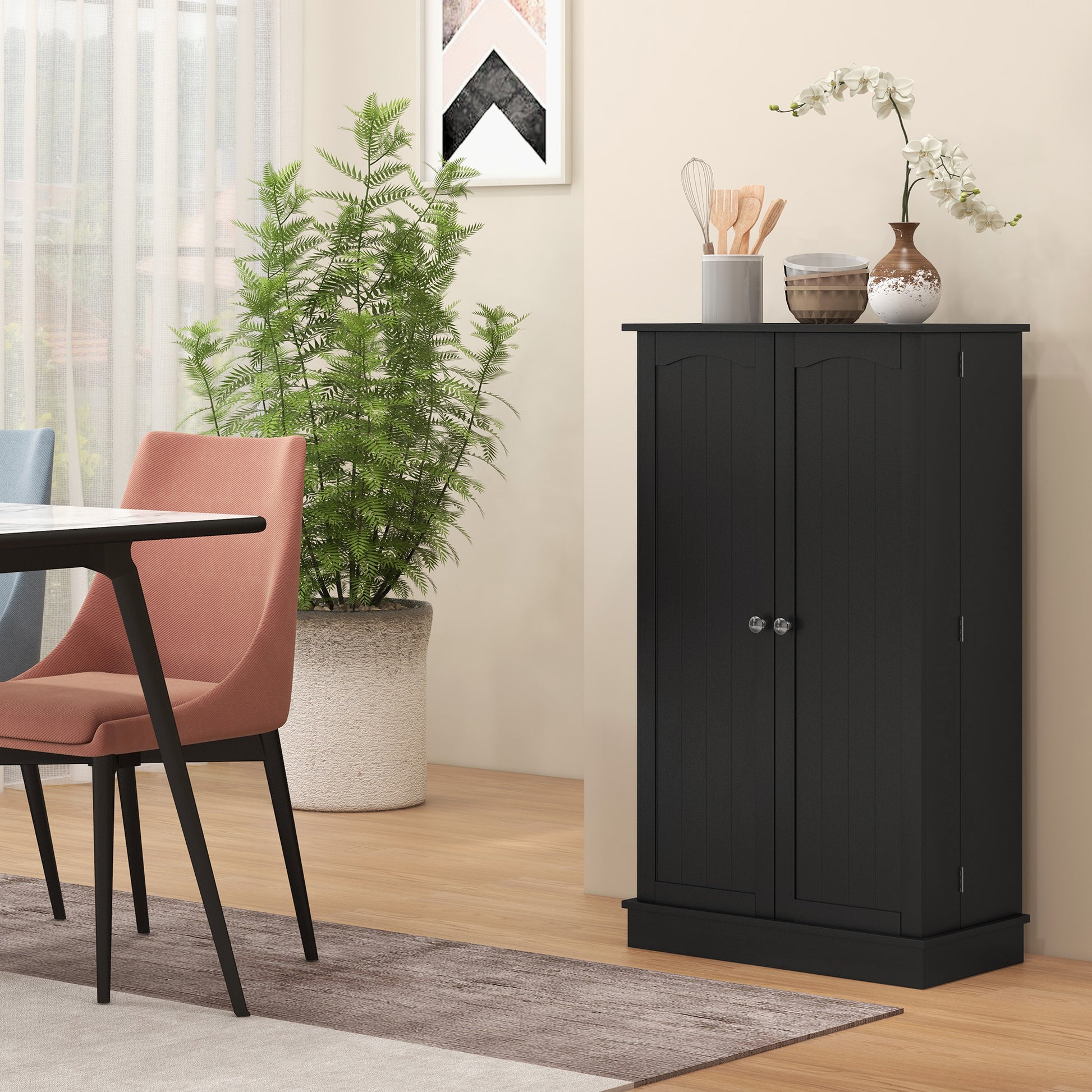 Homcom 41" Kitchen Pantry Storage Cabinet, Freestanding Kitchen Cabinet With 12 Door Shelves, Double Doors, 5 Tier Shelving And Adjustable Shelves, Black Black Mdf