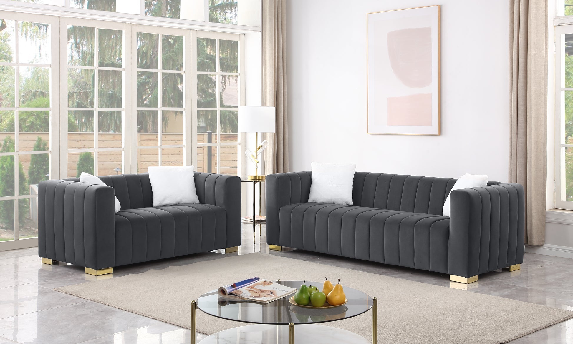 A Modern Channel Sofa Take On A Traditional Chesterfield,Grey Color,3 Seater Grey Velvet 3 Seat