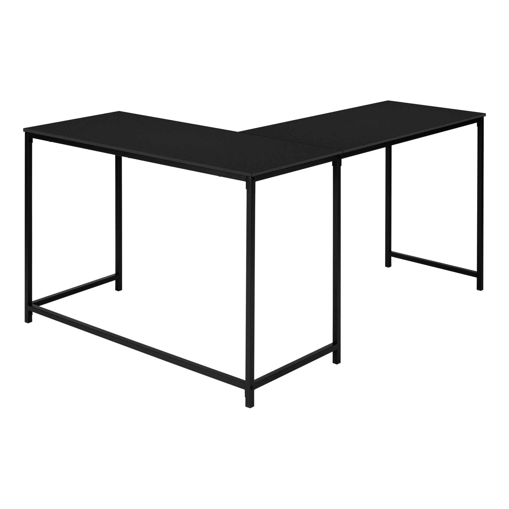 Computer Desk, Home Office, Corner, 58"L, L Shape, Work, Laptop, Black Laminate, Black Metal, Contemporary, Modern Black Particle Board