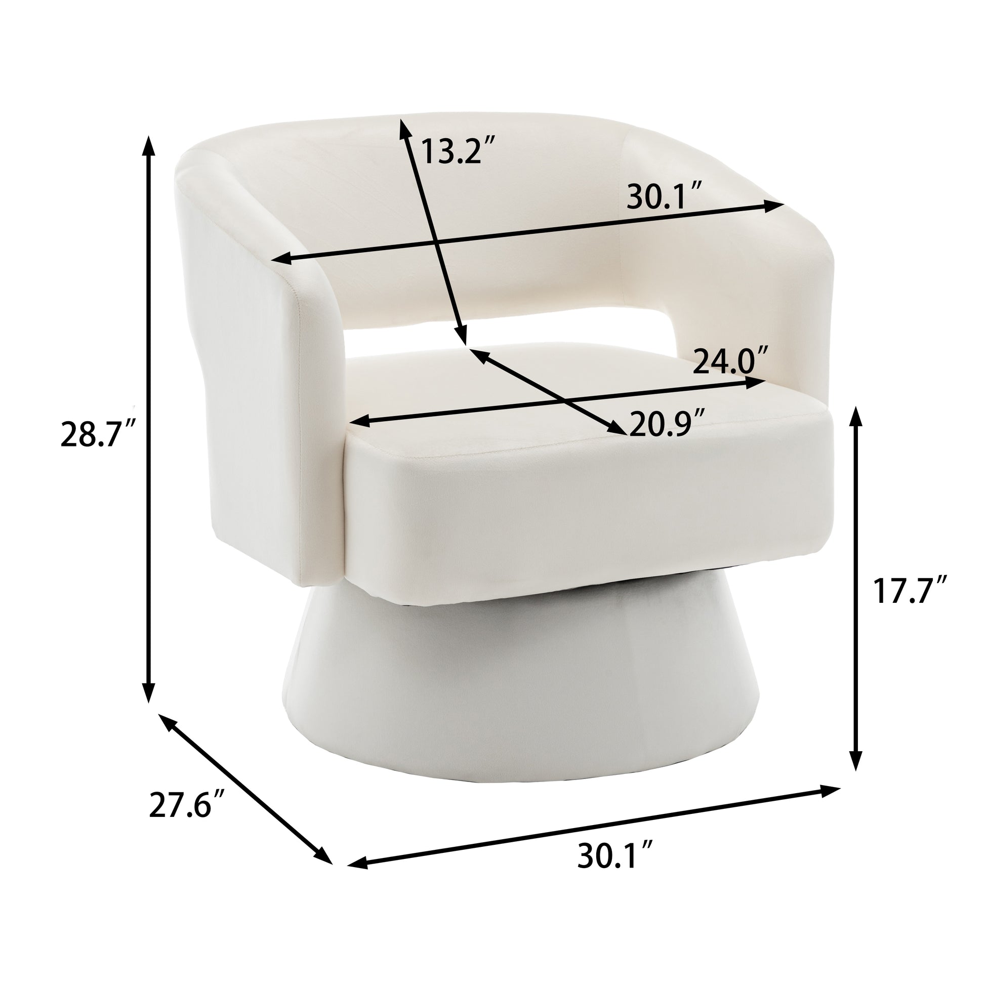 Swivel Barrel Chair, Velvet Accent Armchair 360 Degree Swivel Club Chair For Living Room Bedroom Reception Room White Foam Velvet