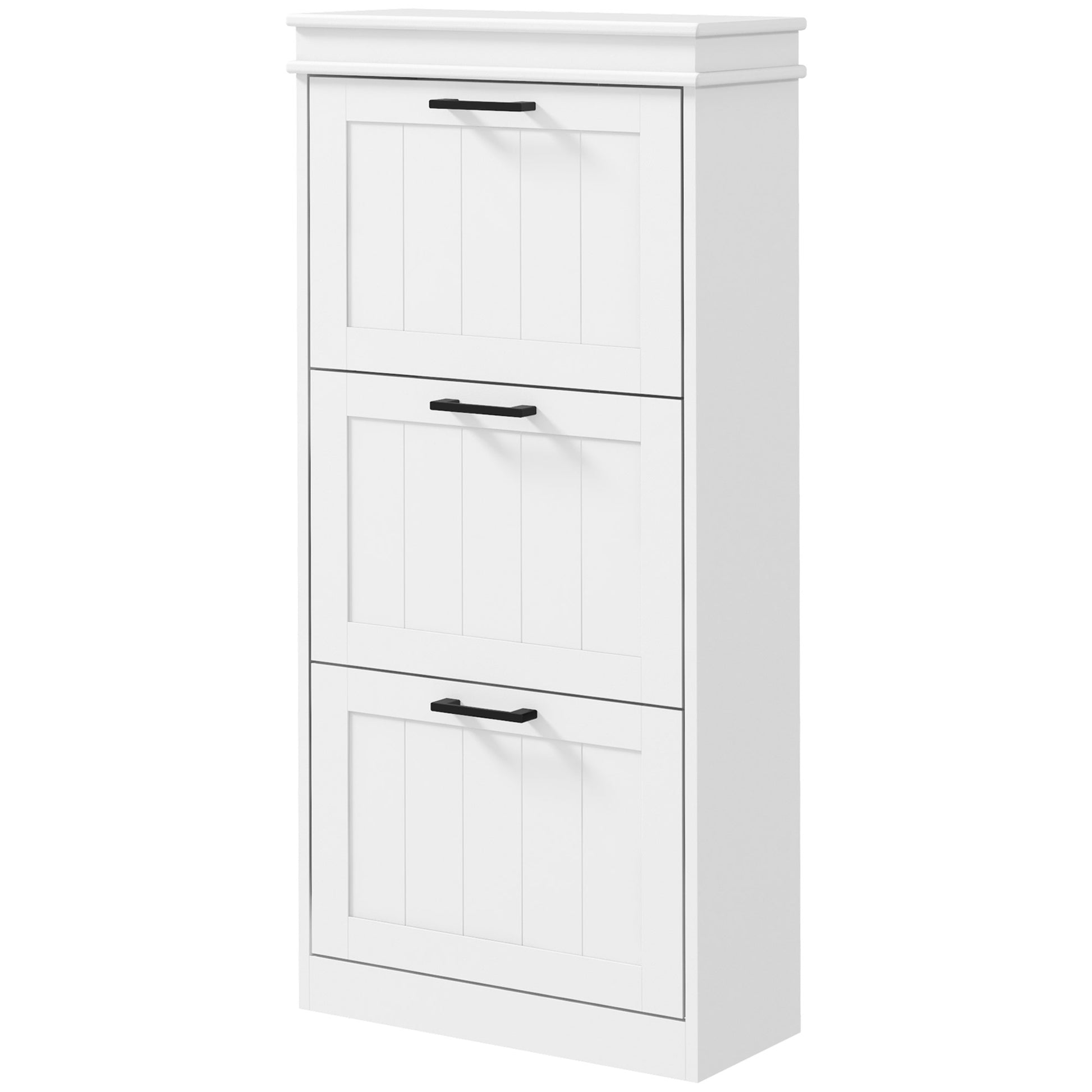 Homcom Shoe Cabinet For Entryway, Narrow Shoe Rack Storage Organizer With 3 Flip Drawers And Adjustable Shelves For 15 Pairs Of Shoes, White White Mdf